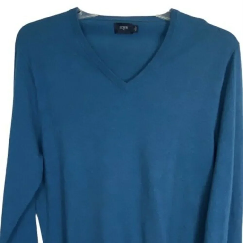 J Crew Mens Sweater Size Large Blue Merino Wool V Neck Long Sleeve Casual